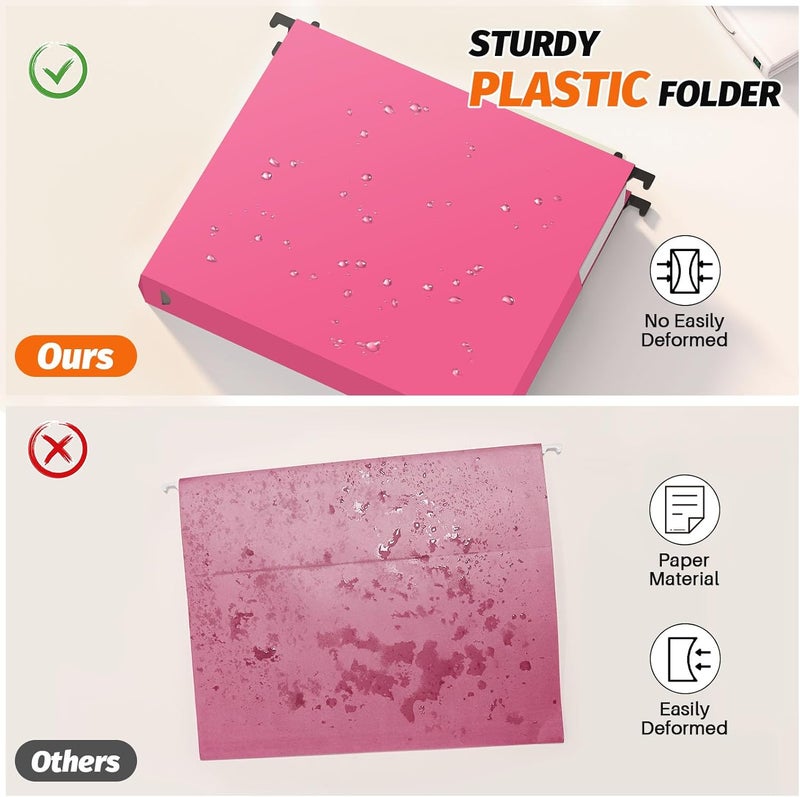 SHUTEX Extra Capacity Plastic Hanging File Folders,12 Pack Reinforced Expanding Hang Folder Letter Size,Accordian Pocket,Heavy Duty 2 Inch Expansion,Hanging Folder Organizer for Office Home,Assorted Colors - Image 2